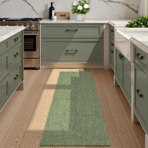 Uphome Kitchen Runner Rug, 2x4'3 Washable Boho Rug Runners for Hallways Non Slip, Low Pile Woven Cotton Modern Carpet Runners, Stain Resistant Bedroom Runner Rug for Hallway Entryway Entrance, Green