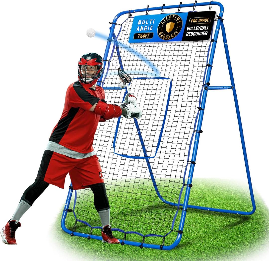 Volleyball Lacrosse Rebound Net Pro, WINTHAI Lacrosse Rebounder for Backyard, 7x4FT/6x4FT/4x4FT Bounce Back Net with Target Strike Zone, Easy Quick Setup, Volleyball Baseball Softball Soccer Training (7FTx4FT)