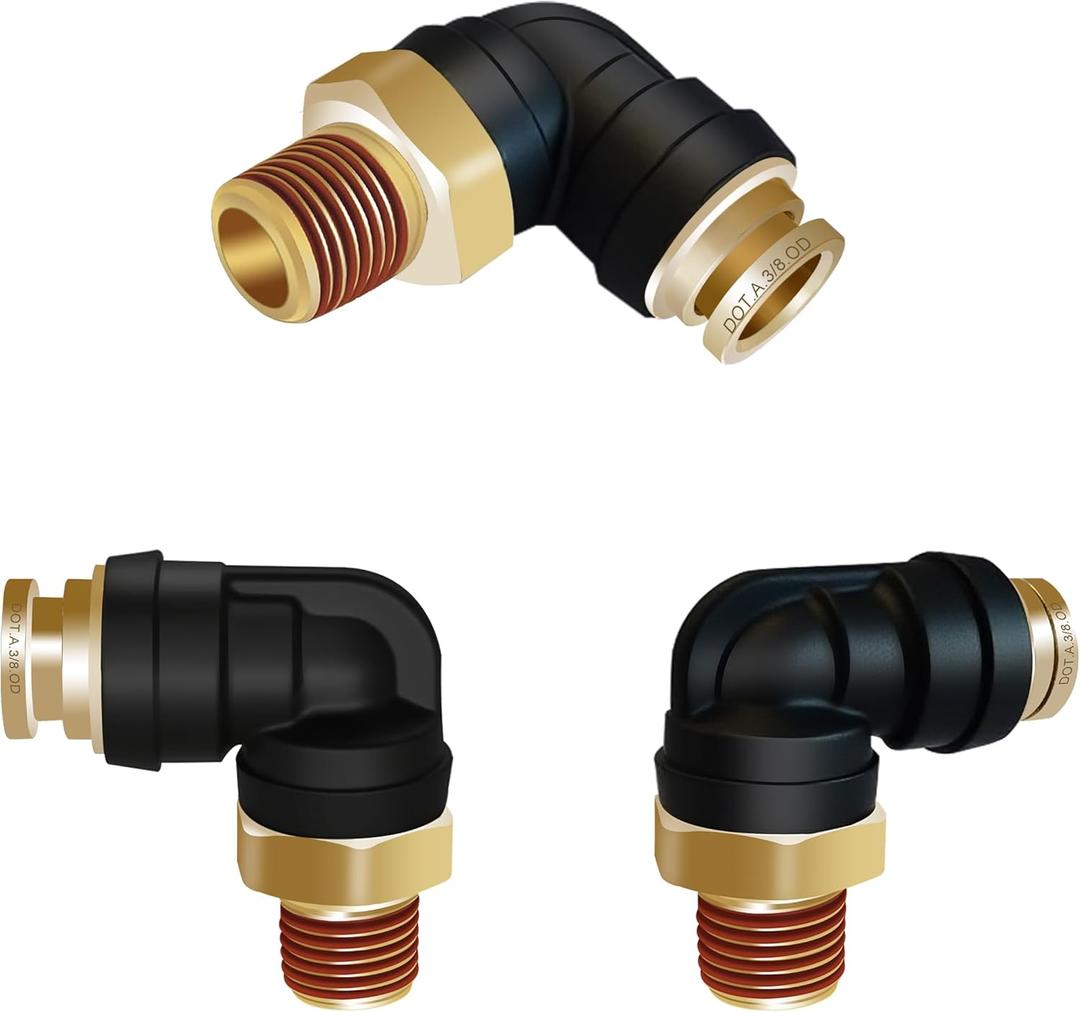 3/8" Quick Push To Connect Fittings 90 Degree Elbow Union 3PCS3/8" Tube OD x 1/4" NPT Thread DOT Air Fittings for Truck Trailer Systems
