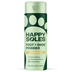 HAPPY SOLES Shoe Deodorizer & Foot Powder - Ultimate Foot Powder for Smelly Feet & Odor Control - Sweat-Absorbing & Odor Eliminator - Ideal for Sweaty Feet & Unpleasant Shoe Smell (Lemongrass)