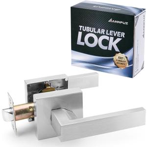 Passage Door Handle Without Key,Square Interior Door Lever for Hallway Closet, Reversible Keyless Lever for Right & Left Side,Heavy Duty Non-Locking Lever Set,Satin Nickel