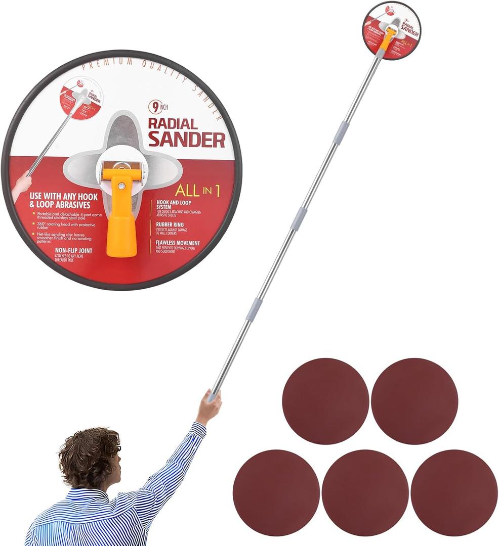 Pole Sander for Drywall, 86-inch Manual Hand Drywall Sander with Extension Pole. Perfect for Painting, Complete with 5pcs Sanding Sheets (80, 100, 120, 180, 240 Grit)