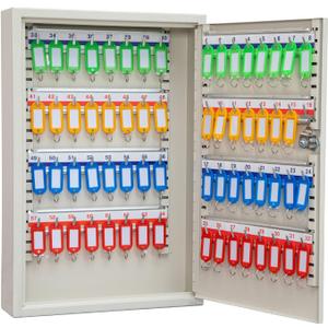 UMEKEN Key Box Wall Mount 64 Position Metal Valet Key Cabinet Lock Box with Key Tags, Key Holder Lockbox Key Organizer Safe Storage Locker Box, Cream