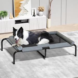 Cooling Elevated Pet Cushion Bed Raised Dog Cots for Small Dogs, Portable Indoor & Outdoor Pet Hammock, Frame with Breathable Mesh and Removable Bolsters (54 Inch)
