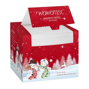 Christmas Style WOWOTEX Disposable Face Towel Biodegradable Large Dry Face Wipes 60 Count/1 Box Extra Thick Soft Clean Facial Towels for Sensitive Skin, Facial Cleansing, Nursing, 10"12"