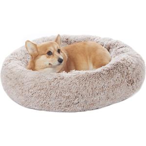 Bedfolks Calming Donut Dog Bed - 30" Round Plush for Medium Dogs, Anti-Anxiety, Machine Washable (Brown, Medium)