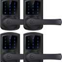 Keyless Entry Door Lock with Keypad and Handle for Front Doors, Touchscreen, Anti-peep Password, Auto-Locking, Matte Black 4 Pack