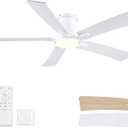 52 Inch White Ceiling Fans with Lights ＆ Remote, ETL Listed