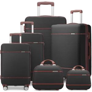 Luggage Sets 6 Piece with two Cosmetic Case, Expandable(Only 28 & 24") Hardside Luggage with 360° Spinner Wheels, Durable Luggage Set Clearance For Women Men, Black