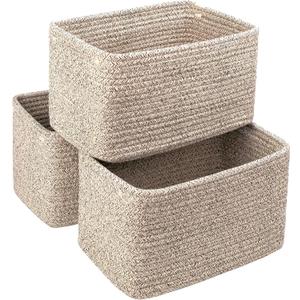 Small Cotton Rope Storage Basket Set of 3-11"x7"x7" Perfect Woven Baskets for Storage, Ideal Storage Baskets for Organizing Toys, Towels, and More - Baskets for Shelves and Home DecorBeige