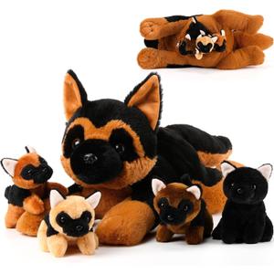 Skylety 5 Pcs Dog Stuffed Animal Operation Christmas Puppy Stuffed with Babies Inside 1 Big Mommy with 4 Mini Baby Cute Soft Toy for Children Birthday Party Adopt a Puppy Favor(German Shepherd)