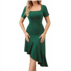 BRIDESMAY Bridesmaid Dresses Square Neck Chiffon Ruffle A Line Formal Evening Dress XXL Dark Green