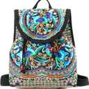 Goodhan Vintage Embroidered Backpack Purses for Women - Boho Shoulder Bag for Travel,Ethnic Floral Mini Back Pack,Lightweight Handbags for Daily Use (Blue)