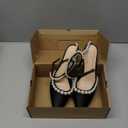 Coutgo Womens Pearl Kitten Heels Closed Pointed Toe Wedding Bride Dress Shoes Ankle Strap Satin Pumps, Black, Size 7