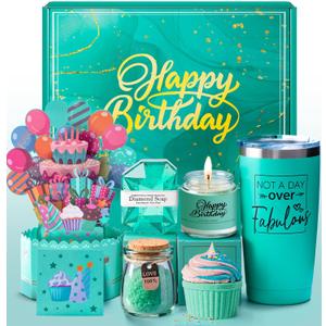 Birthday Gifts for Women, Happy Birthday Gift Basket Set for Her, Mom, Wife, Daughter, Sister, Girlfriend, Coworker, Unique Relaxing Spa Birthday Gift Idea for Women 30th, 40th, 50th, 60th (Green)