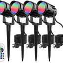 JIAQIYAN Spotlight Outdoor RGB Led Lights, 12W Color Changing Outdoor Floodlight Fixture with Stake for Garden Yard Path, 120V Waterproof Landscape Lighting Plug in with Remote (4 Pack)