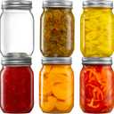 [6 Pack] 16 oz. Regular-Mouth Glass Mason Jars with Metal Airtight Lids and Bands for 1 Pint Canning, Preserving, & Meal Prep