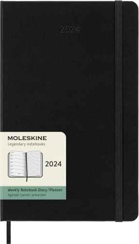 Moleskine Classic 12 Month 2024 Weekly Planner, Hard Cover, Large (5" x 8.25"), Black 4 pcs