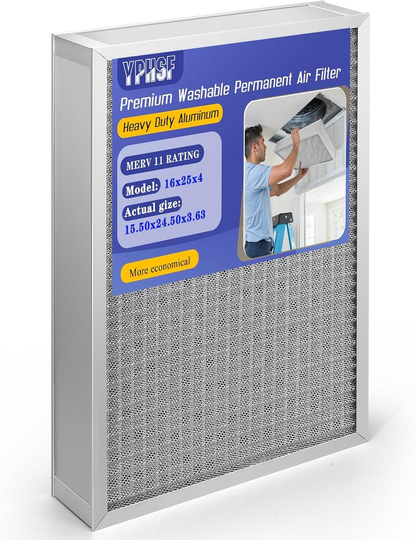 Upgraded 16x25x4 Reusable AC Furnace Filter Washable MERV11, Electrostatic - Permanent,Enjoy Fresher Air in Home and Office HVAC Furnace SystemsActual Size:15.50x24.50x3.63Inch 1 Pack