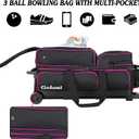 Goloni 3 Ball Bowling Bags with Wheels - Rolling Bowling Bag for 3 Balls & Accessories - Retractable Handle Extends to 38