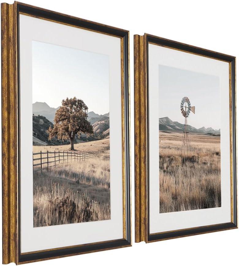Framed Rustic Landscape Wall Art Set of 2 Country Farmhouse Decor with Tree and Windmill Prints Western Vintage Frame Wall Decor for Living Room, Bedroom, or Office 16"x20"x2