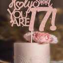 3 x 17th Birthday Cake Topper for girl - Double Sided Pink Glitter,Happy 17th birthday cake topper for girls, 17th birthday Cake Decorating for girl, Photo Booth Props,funny cake toppers