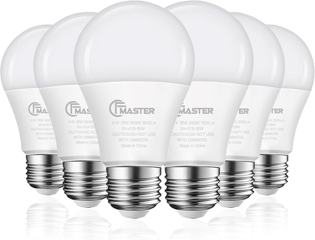 A19 LED Light Bulb, 100W Equivalent Light Bulbs, 15W 3000K Warm White, 1500 Lumens, Non-Dimmable LED Bulb, E26 Standard Base for Indoor and Outdoor, ETL Listed, 6-Pack A19 LED Light Bulb, 100W Equivalent Light Bulbs, 15W 3000K Warm White, 1500 Lumens, Non-Dimmable LED Bulb, E26 Standard Base for Indoor and Outdoor, ETL Listed, 6-Pack