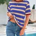 BTFBM Womens Summer Tops 2025 Crewneck Short Sleeve Striped T Shirts Casual Loose Lightweight Color Block Basic Tee (L)