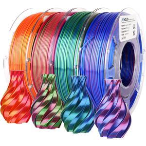 AMOLEN Silk PLA 3D Printer Filament Bundle, Shiny Dual Color Filament 1.75mm Pack, Multi Color Change 3D Printing Filament for Most FDM 3D Printer, 4 Spools 200g Each (Dual Red Gold/Red Green/Red Blue/Blue Green)