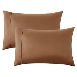 Bedsure Pillow Cases Standard Size Set of 2 - Brown Brushed Microfiber Pillowcases, Super Soft and Cozy Pillow Case Covers with Envelope Closure, Wrinkle, Fade and Stain Resistant, 20x26 Inches