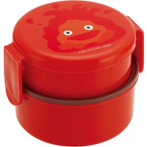 Skater Howl's Moving Castle 2 Tier Round Bento Lunch Box with Folk (17oz) - Authentic Japanese Design - Microwave Safe -Calcifer