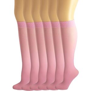 SUMONA 6 Pairs Women Opaque Stretchy Spandex Knee High Trouser Socks (9-11, Pink)
