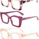 REAVEE 3 Pack Oversized Square Reading Glasses for Women, Blue Light Blocking Large Frame Computer Designer Fashion Readers with Spring Hinge (Pink Leopard/Purple/Tea,0.0)