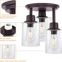 Semi Flush Mount Ceiling Light, 3-Light Close to Ceiling Light Fixtures, Vintage Oil-Rubbed Bronze Finish Kitchen Light Fixture with Clear Seeded Glass Shade Patriot Lighting for Entryway Porch Foyer, 9.5" X 13"