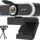 Webcam 1080P with Microphone & Privacy Cover for PC/Laptop, USB Computer Camera Plug & Play with Auto Light Correction for Video Calls, Live Streaming Gaming & Online Meetings