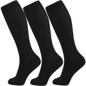 +MD Compression Socks for Women Men, Bamboo Viscose,3 Pairs 15-20mmHg Knee High Support Cushion Socks for Pregnant Nurses Travel (X-Large, Black)