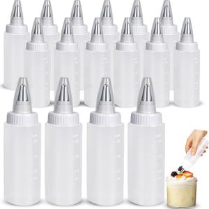 16 Pcs 6 oz Plastic Squeeze Bottles Squeezing Applicator Writer Bottle Cookie Icing Sugar Decorating Supplies for Food Coloring Frosting Pancake Arts