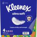 Kleenex Ultra Soft Facial Tissues, 4 Cube Boxes, 60 Tissues per Box, 3-Ply (240 Total), Packaging May Vary