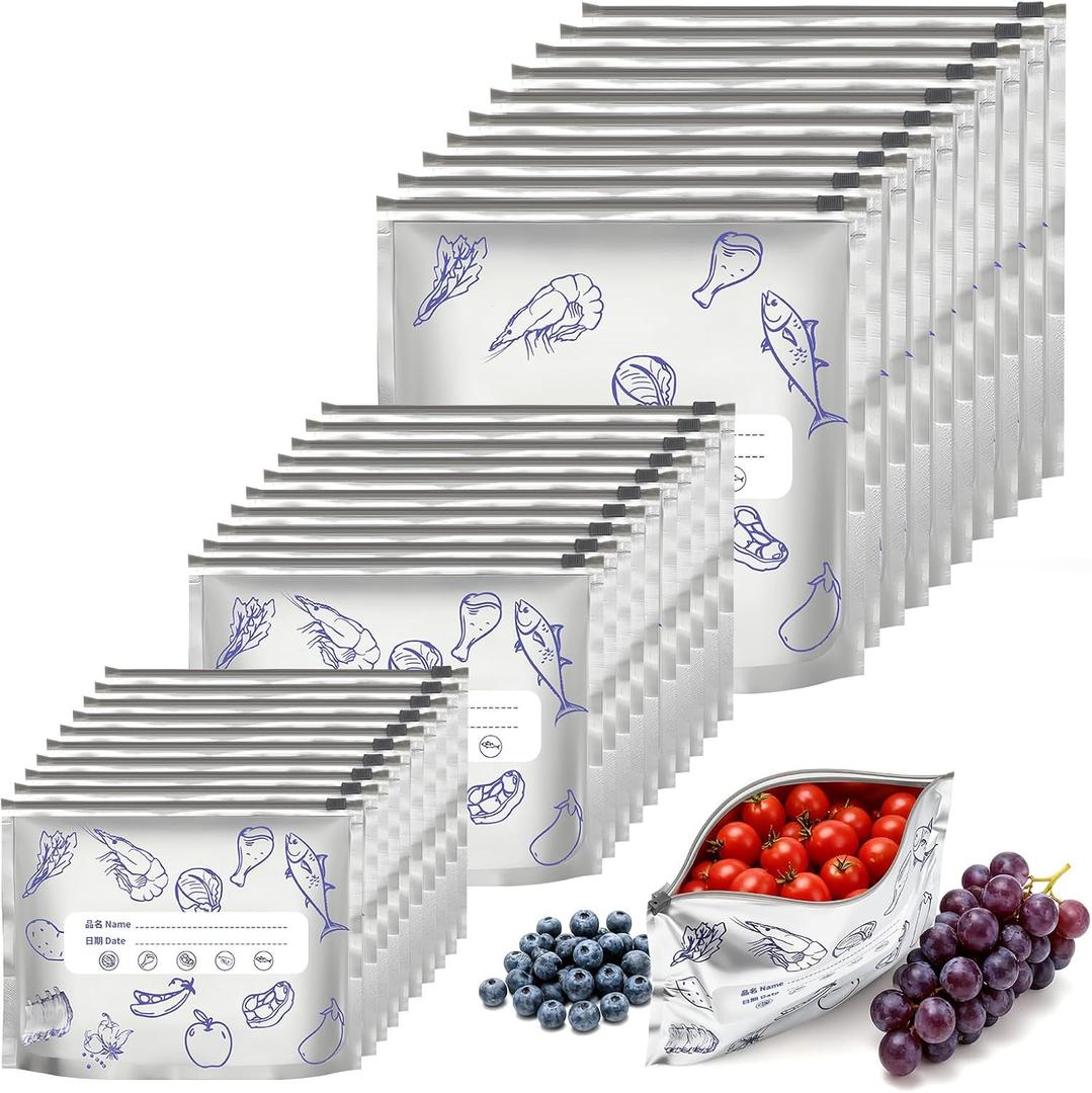 Reusable Aluminum Foil Freezer Zipper Sealable Storage Bags for Food (30 Pcs, 3 Size)
