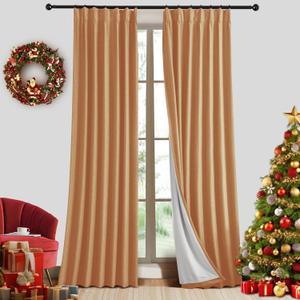 IVAPUPU Linen Pinch Pleated Full Blackout Curtains for Bedroom - 2 Pages Black Out Gold Curtains 84 Inch Long 2 Panel for Living Room Darkening Thermal Window Curtain Drapes with 16pc Hooks IVAPUPU Linen Pinch Pleated Full Blackout Curtains for Bedroom - 2 Pages Black Out Gold Curtains 84 Inch Long 2 Panel for Living Room Darkening Thermal Window Curtain Drapes with 16pc Hooks