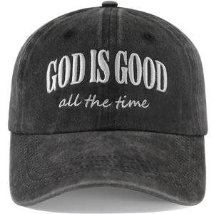 God is Good All The Time Hat for Men Women, Adjustable Cotton Embroidered Jesus Christian Faith Baseball Cap (Black, M)