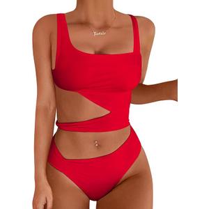 Lilosy Sexy Knotted Ruched High Cut Leg One Piece Swimsuit, M