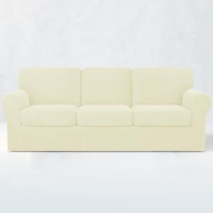 subrtex Slipcover Sets for Sofa, 7 Pieces Stretch Furniture Cover, Wear Resistant, Washable, Checkered Pattern, Ivory (Large)