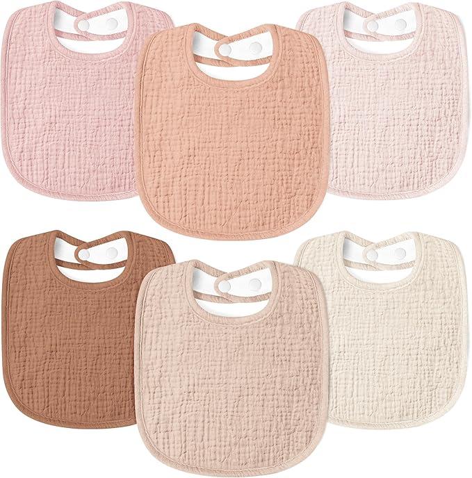 Susurration Muslin Baby Bibs 6 Pack Bandana Drool Bibs, Soft Square Adjustable Baby Drooling Bibs for Unisex Girls & Boys