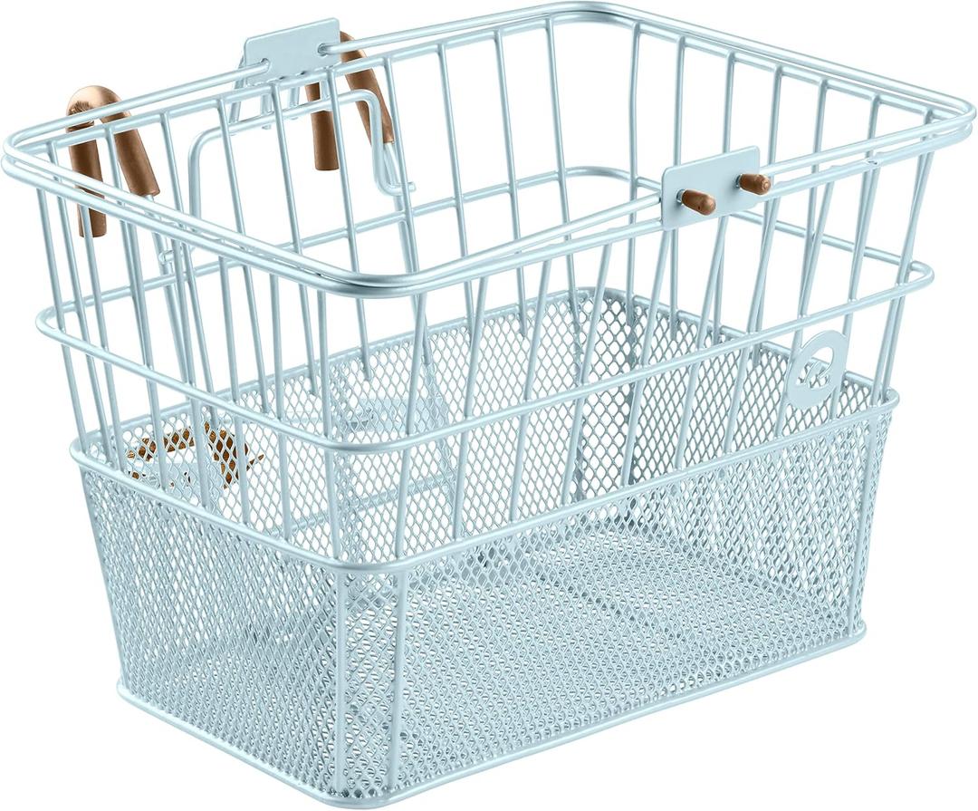 Retrospec Apollo Detachable Front Bike Basket Steel Half-Mesh with Integrated Detachable Hooks and Built-In Handle, Easy Assembly and Portability for Bicycles (Cool Mint)