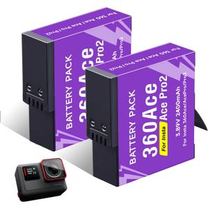 2 Pack 2400mAh Batttery Replacement for Insta360 Ace/Ace Pro/Ace Pro2 Sport Camera Accessory