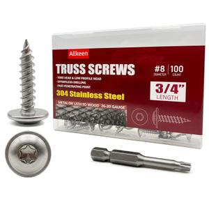 (100 pcs) #83/4" T20 Torx Head Wood Screws 304 Stainless Steel Self Tapping Truss Screws