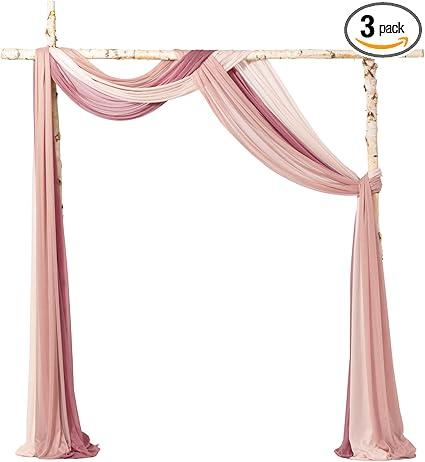 Ling's Moment Wedding Arch Draping Fabric 3 Panels 20Ft Chiffon Fabric,Sheer Draping Fabic for Wedding Arrangement Ceremony Reception Backdrop Party Swag Home Decor (Dusty Rose & Mauve & Blush)