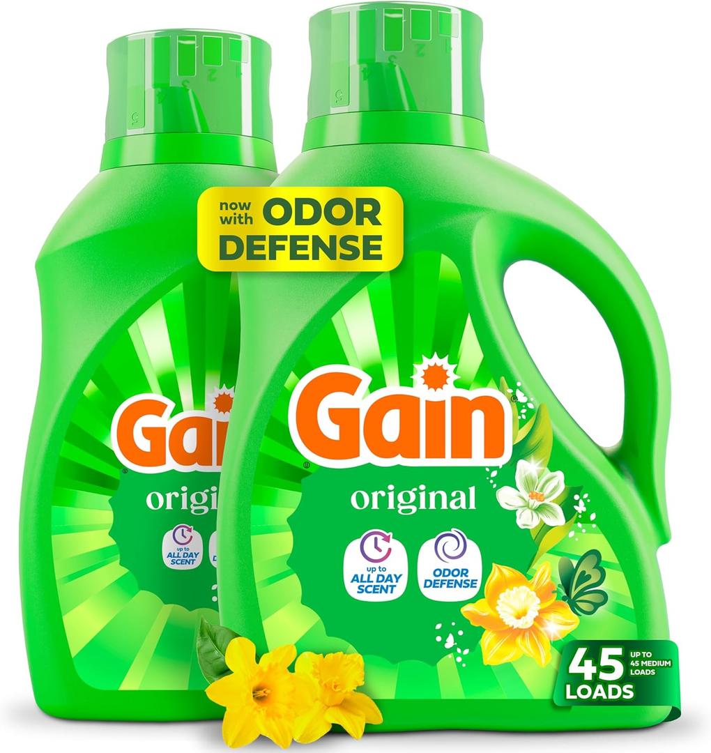 Gain Liquid Laundry Detergent, Original Scent, Freshness + Odor Fighting, High Efficiency Washing Machine Liquid Cleaning Soap, 60 fl oz, Pack of 2