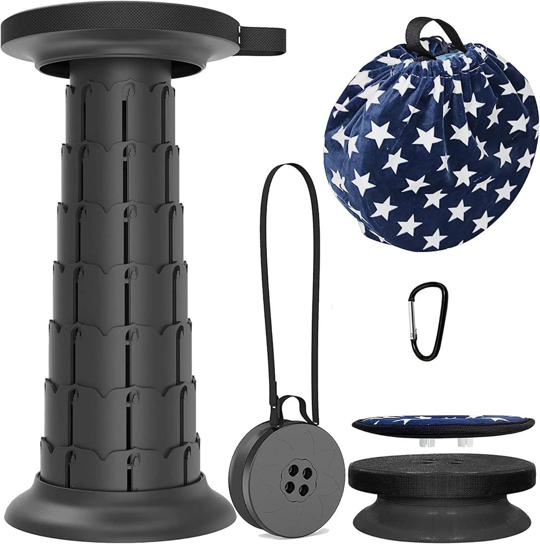 ALEVMOOM Folding Portable Telescopic Stool with Cushion and Handbag Camping Stool for Adults Fishing BBQ Indoor Outdoor Activities, Maximum Load 250 kg